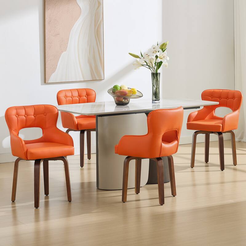Bentwood Swivel Dining Chairs Set of 2/4/6, Faux Leather Upholstered Chairs Kitchen Chairs - Orange - Set of 4