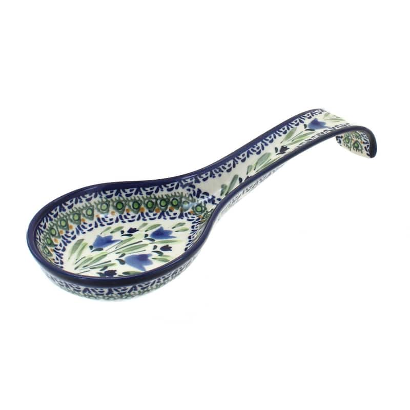 Blue Rose Polish Pottery 1178 Zaklady Large Spoon Rest - Blue Tulip