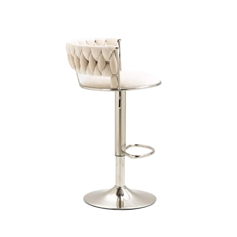 Velvet Swivel Adjustable Height Bar Stools With Sliver Footrest(set of 2)