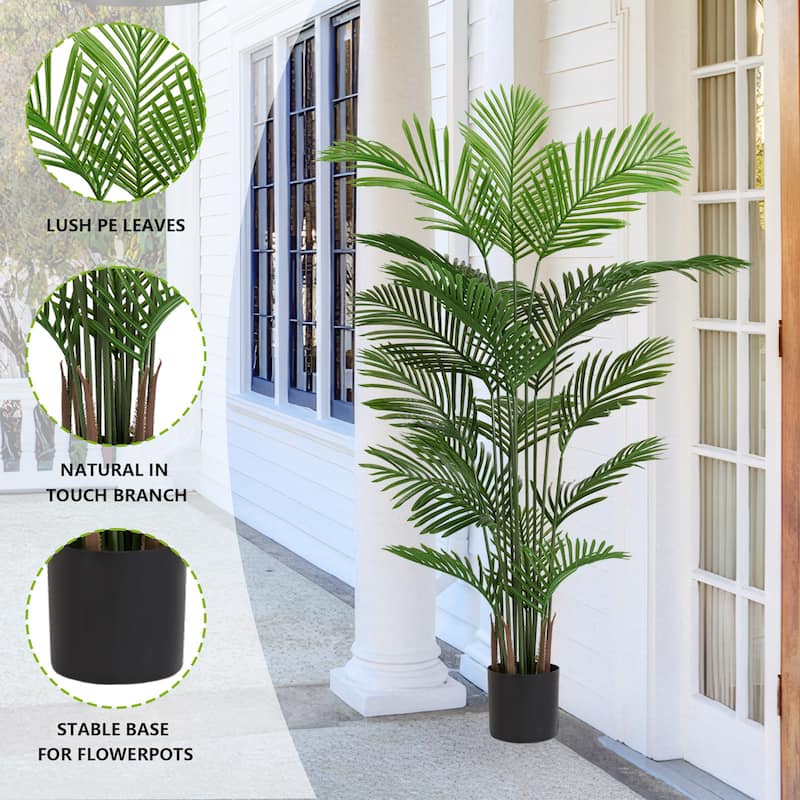 GDFStudio - Thalassa Artificial Areca Palm 5.9FT Tall Faux Tropical Tree in Pot（Set of 2）