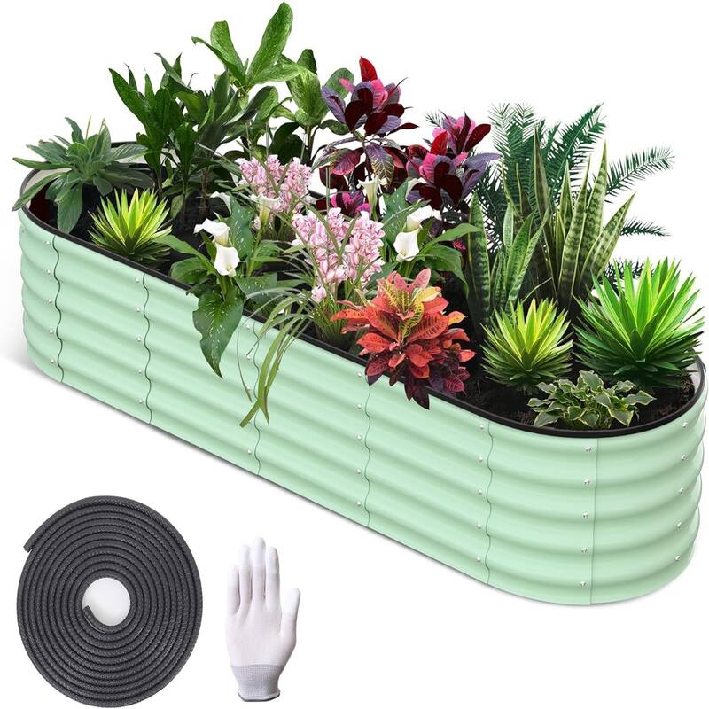 2-Pack 8x2x1FT Galvanized Steel Raised Garden Bed for Outdoors Open-Bottom Planter Box with Durable Metal Frame Green - 8*2*1.5FT