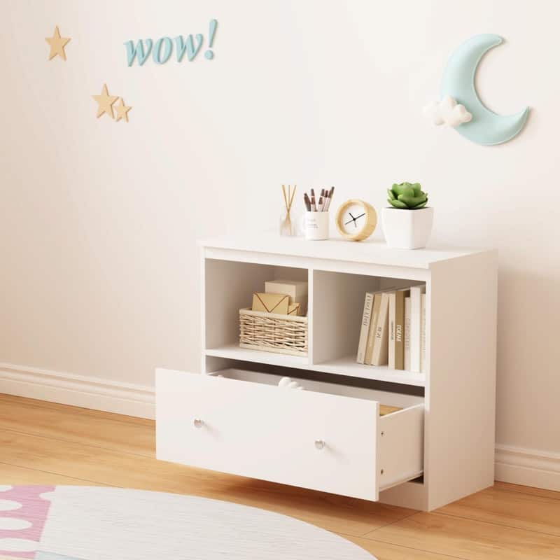 Kids Toy Storage Organizer with Large Drawer - Low Bookshelf for Children