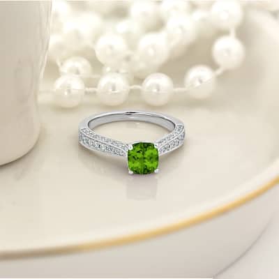 Auriya 1ct Unique Cushion-cut Peridot and Diamond Engagement Ring 3/8ctw 14k Gold