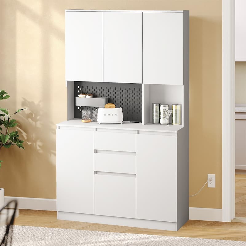 74" Freestanding Kitchen Pantry Cabinet w/Drawers, Storage Microwave - W43.66*D15.74*H74.00