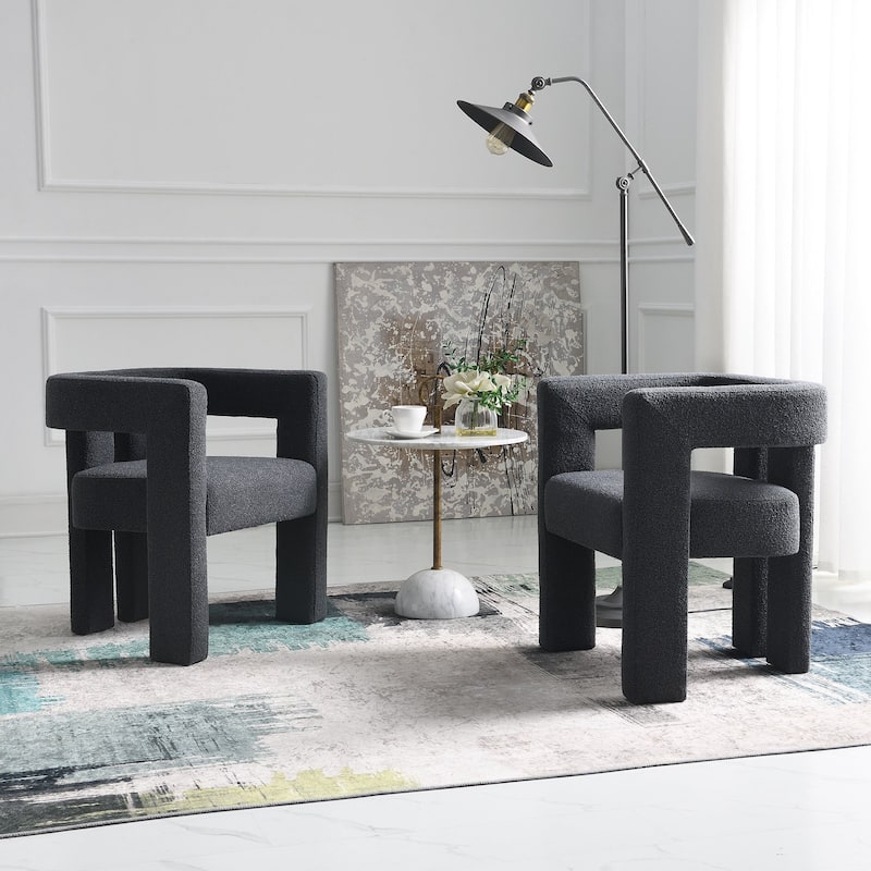 KINWELL 24" Wide Boucle Upholstered Armchair (Set of 2)
