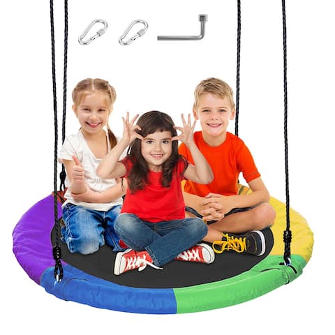Saucer Tree Swing Set, 40" Waterproof Durable Outdoor Swing with Adjustable Hanging Kits, Attaches to Trees Existing Swing Sets