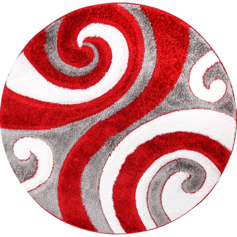 Santorini Collection Red/Grey Swirl Area Rug - 7'7'' Round