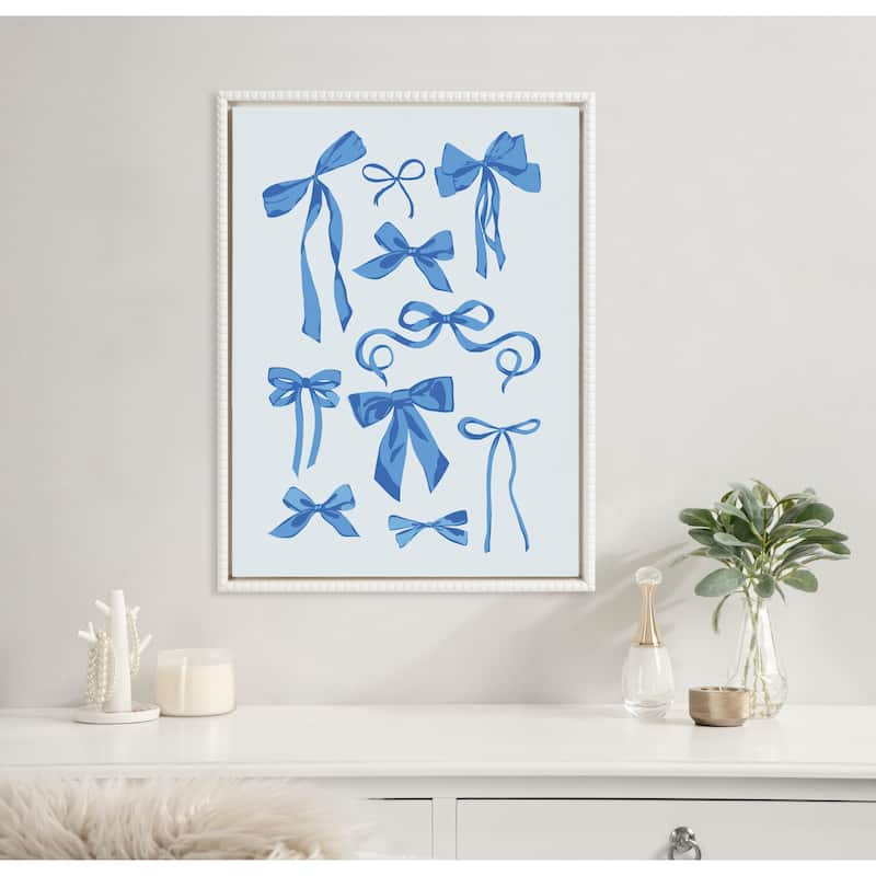 Kate and Laurel Sylvie Beaded Blue Bows Framed Canvas by Honey Island Studio