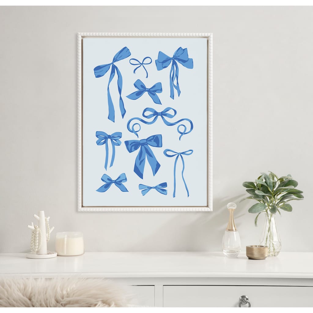Kate and Laurel Sylvie Beaded Blue Bows Framed Canvas by Honey Island Studio