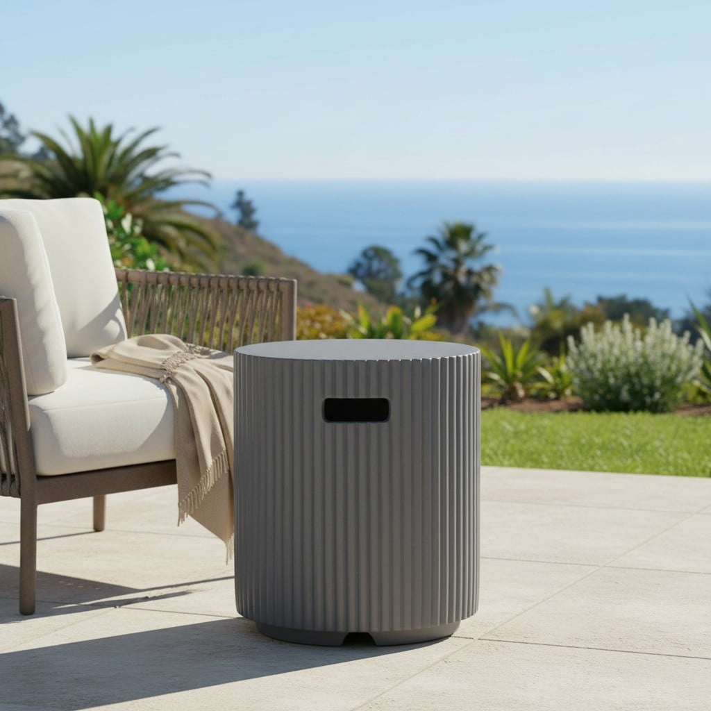 Christopher Knight Home - Lecce 17x19.9" Outdoor Propane Tank Holder Side Table, MGO Lightweight Concrete Ribbed Texture