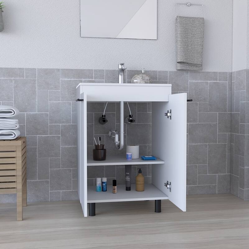 Modern Vanity with Durable One-Hole Resin Sink and Drop-In Design - 23.8"W x 34.1"H - 18.1in L