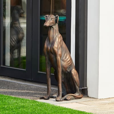 Glitzhome 30"H Morden MgO Bronze Sitting Guardian Greyhound Dog Garden Statue Porch Sculpture Indoor Outdoor