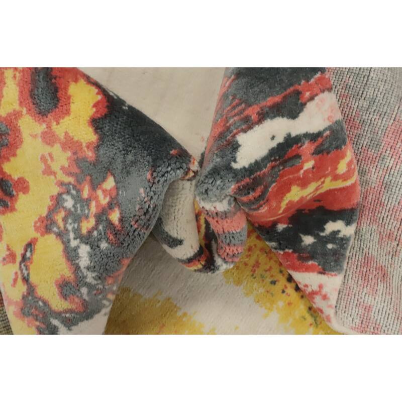 Hand Knotted Oriental Viscose Silk Carpet Modern Abstract Multi-Colored Abstract Area Rug - 7' 3'' X 5' 8''
