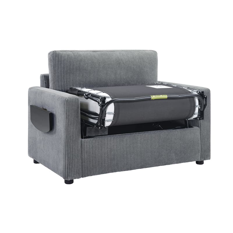 Roomfitters Twin Sofa Bed with Foldable Mattress, Side Table, Storage Pocket and USB Ports for Living Room