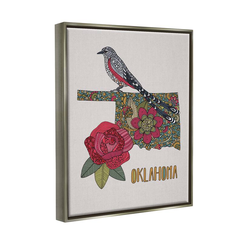 Stupell Oklahoma State Bird & Flower Detailed Floral Pattern Floater Frame, Design by Valentina Harper