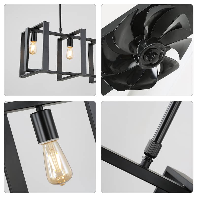 Cusp Barn 47 Inch Modern Ceiling Fan, Rustic Cube Pendant Light with 5 Light, Farmhouse Linear Hanging Lamp for Dining Room