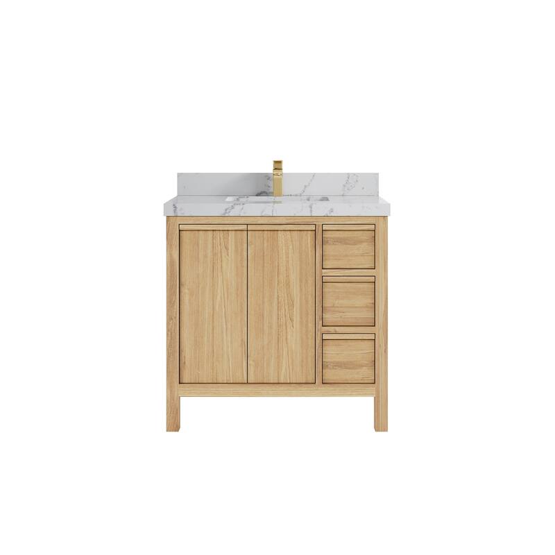 Willow Collections 36 in. W x 22 in. D Elizabeth Solid Teak Wood Center Sink Bathroom Vanity with Countertop