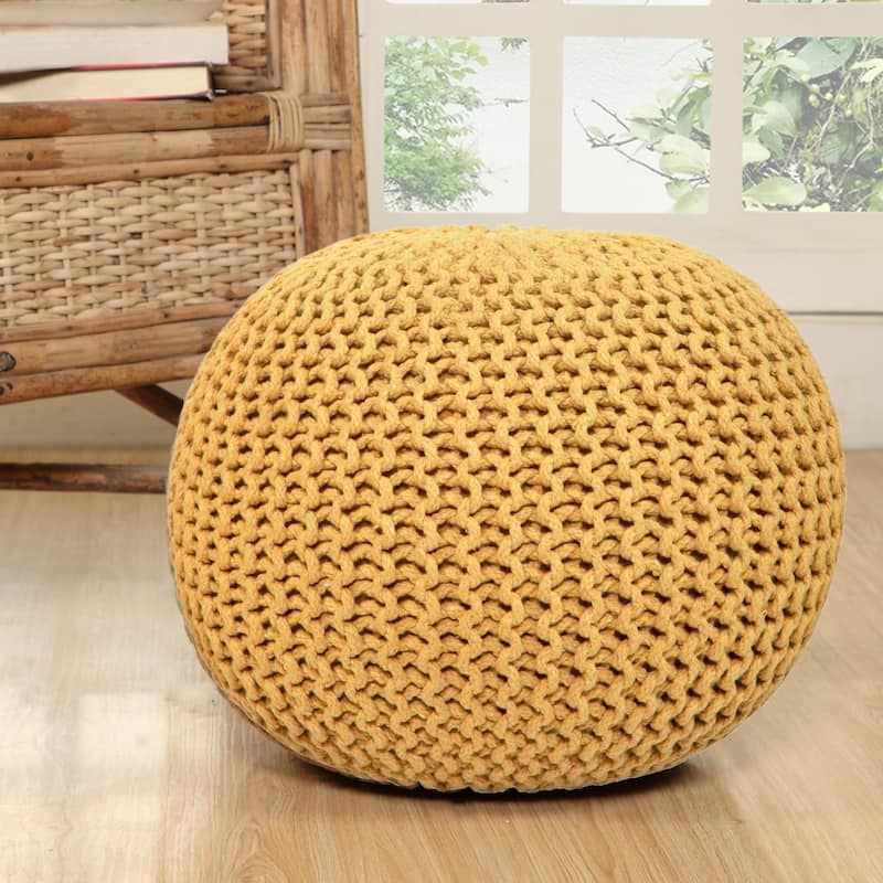 AANNY Designs Lychee Knitted Cotton Round Pouf Ottoman