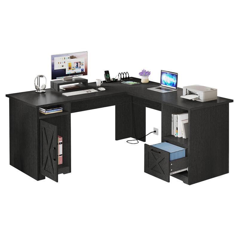 Moasis L Shaped Gaming Desk 59-Inch Computer Corner Desk with Monitor Stand - Black