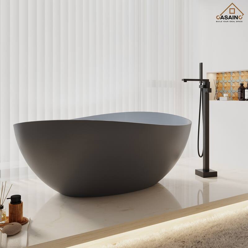 63" Solid Surface Freestanding Bathtub in Matte White/Black/Grey