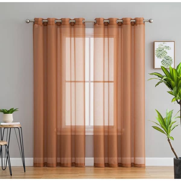 HLC.me 2 Piece Semi Sheer Voile Window Curtain Drapes Grommet Top Panels Bedroom, Living Room - Set of 2 panels - 54 W x 84 L - Rust
