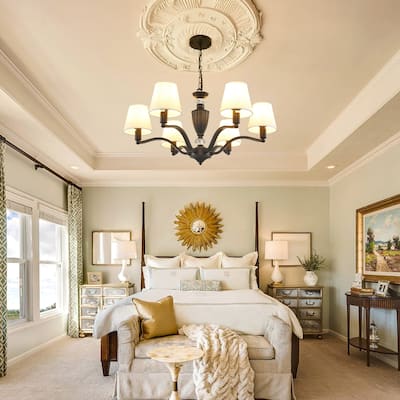 Modern Farmhouse 5-Light Iron Linear Chandelier Glass Shade Lights