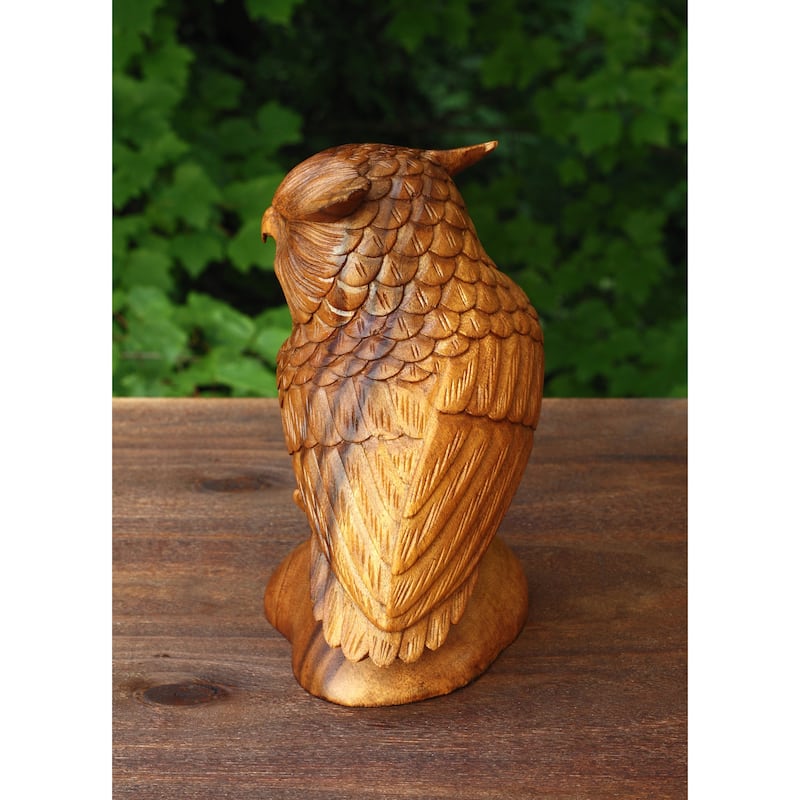 8" Wooden Handmade Owl Statue Handcrafted Figurine Art Home Decor Sculpture Wood Hand Carved Decorative Accent Decoration