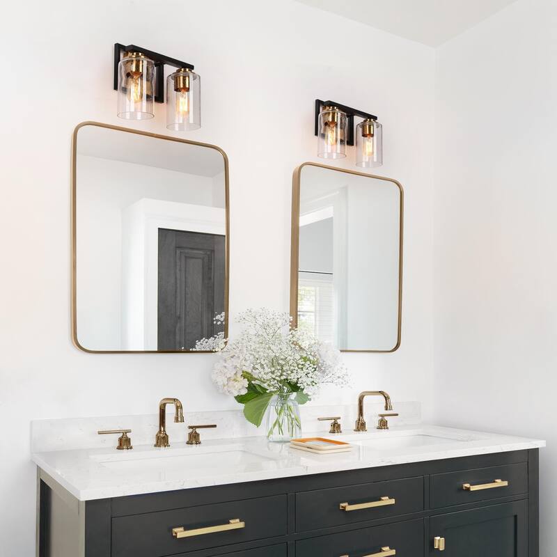 2/3/4-Light Modern Black Gold Bathroom Vanity Lights Seeded Glass Wall Sconces