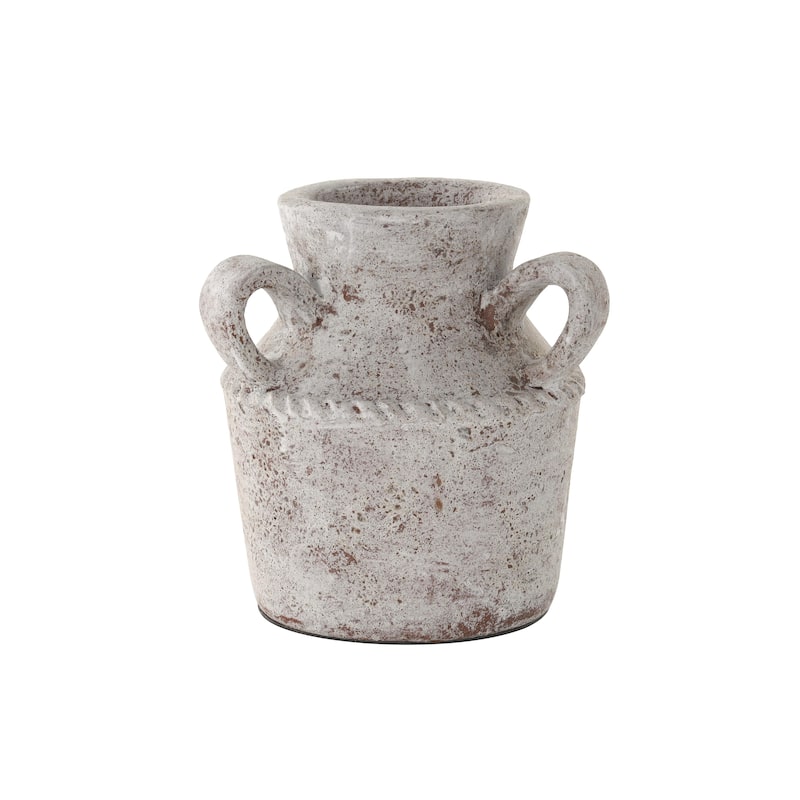 Ceramic Antique Style Textured Decorative Vase with Arched Handles - Cream - Roche River Decor