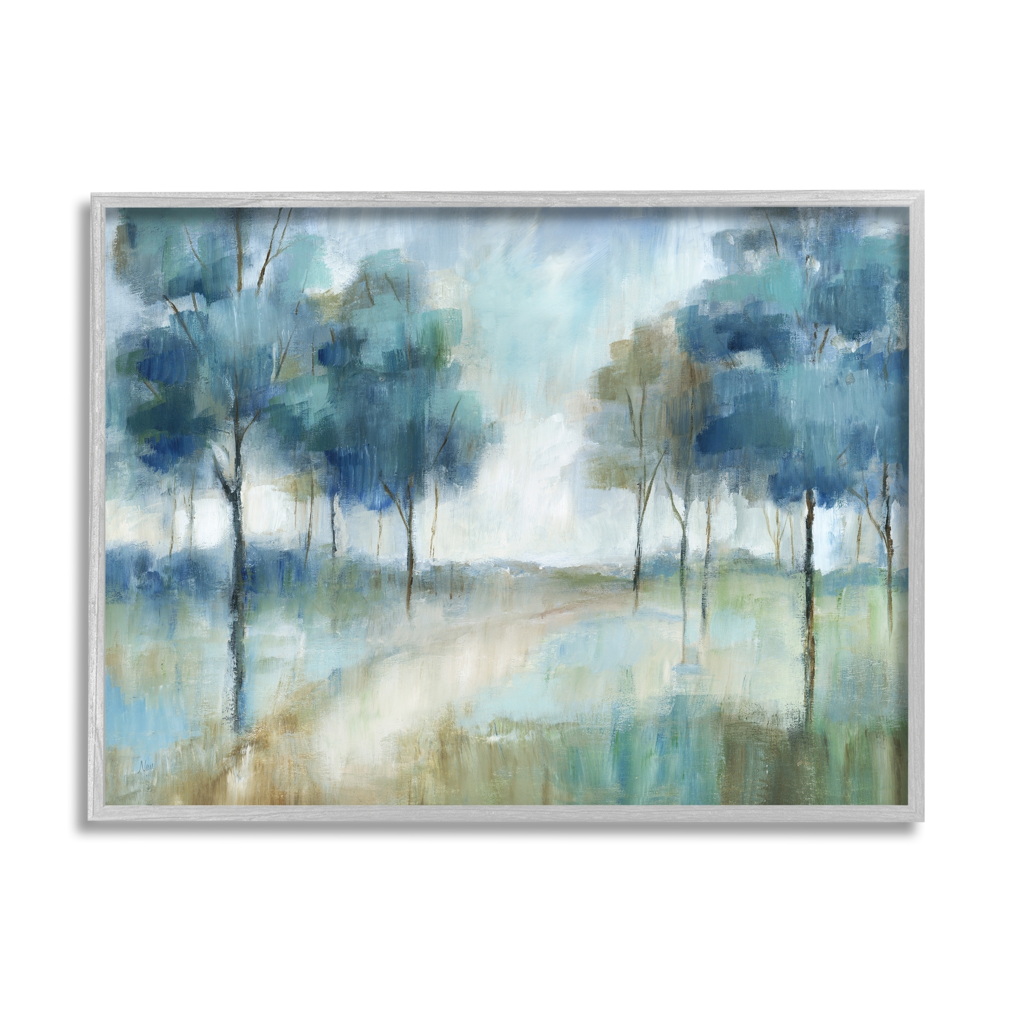 Stupell Abstract Blue Woodland Path Trees Framed Giclee Art by Nan