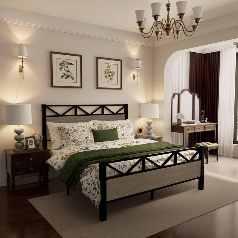 Full Size Bed Frame,Easy Assembly, Brown