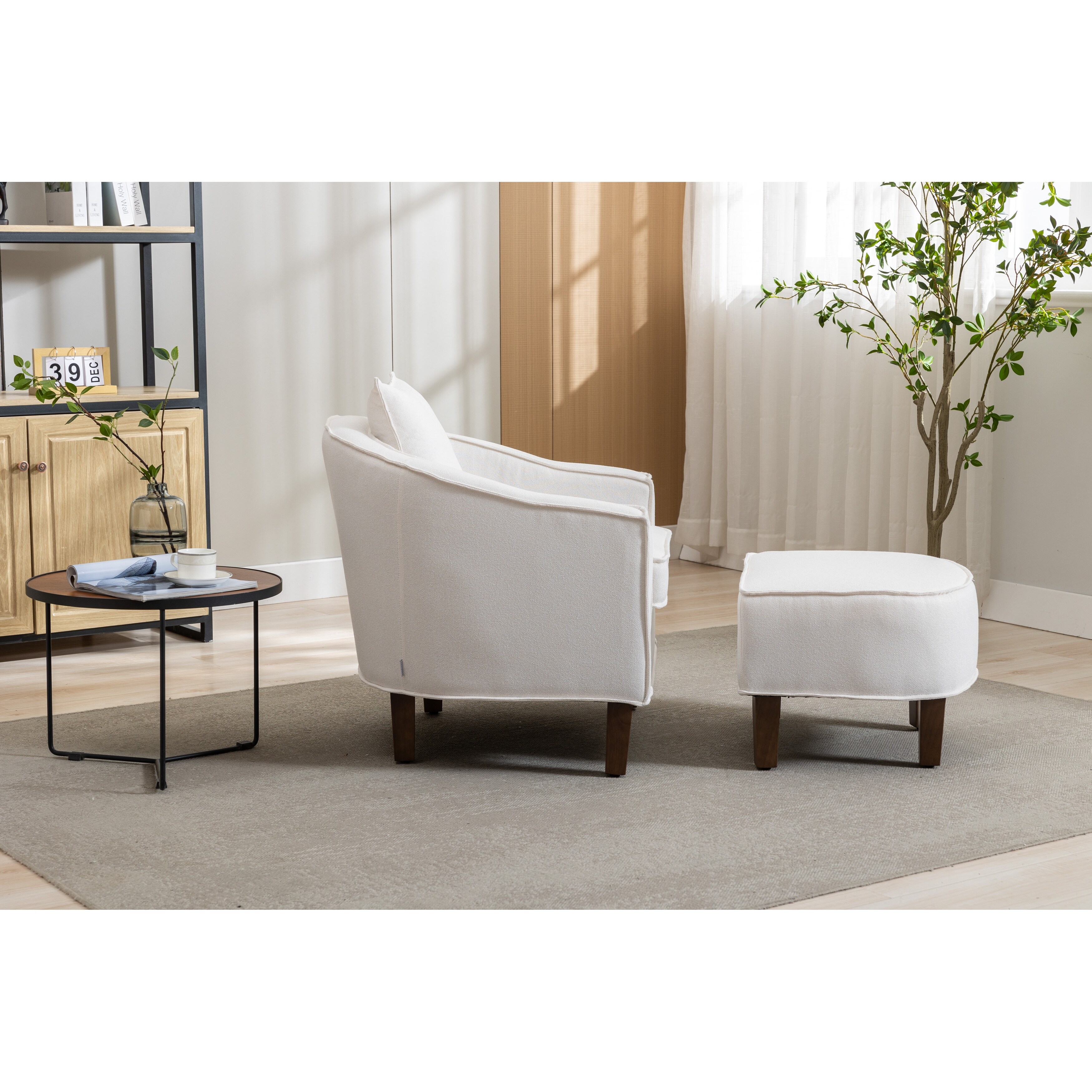 Modern Accent Chair with Ottoman Mid Century Barrel Chair Lounge