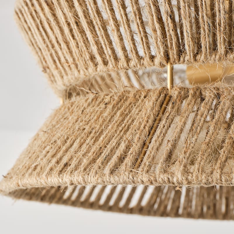 18-inch Boho Distressed Gold Chandelier Ceiling Fan with Remote and Hand Hemp Rope Shade - 17.7" W x 8.19" H