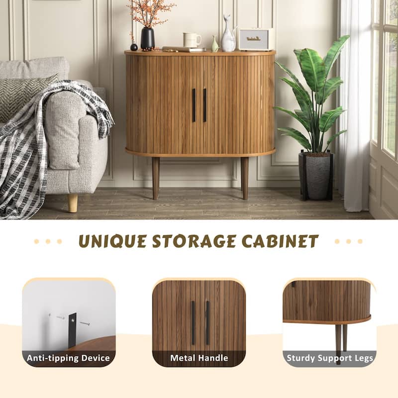 VEIKOUS Wooden Storage Sideboard with Tambour Doors, Ample Storage for Kitchen, Living Room, Bedroom