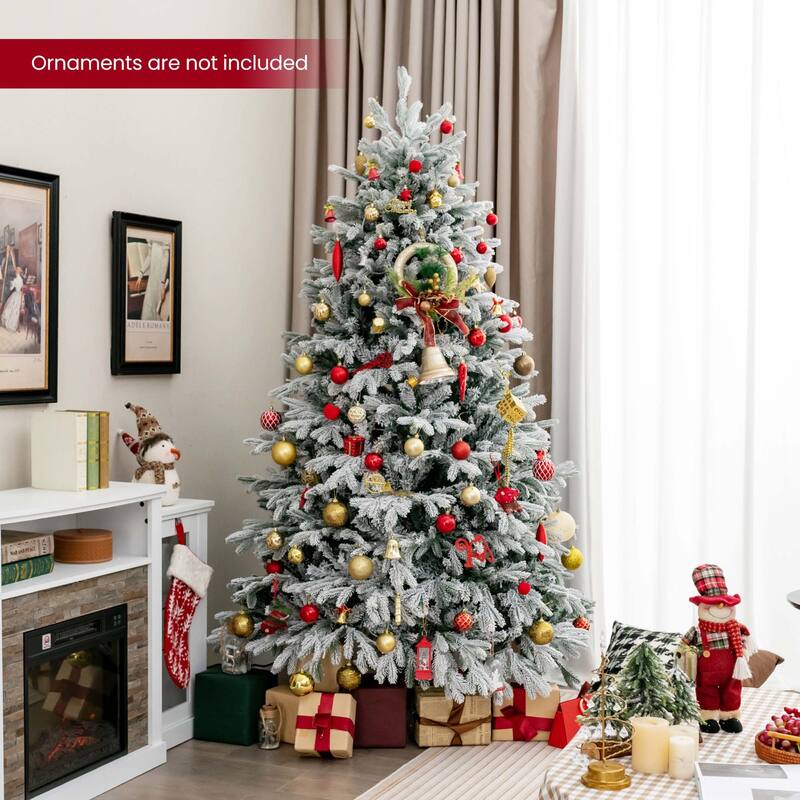 Costway 4.5 FT/6FT/7FT Pre-Lit Christmas Tree Snow Flocked Hinged Xmas