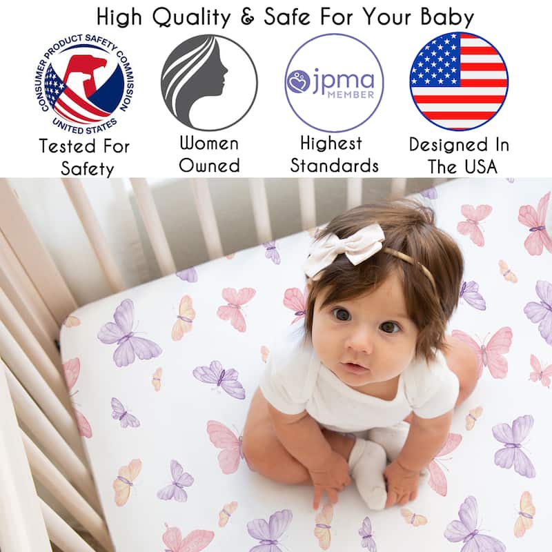 Sweet Jojo Designs Pink/Purple Shabby Chic Butterfly Girl 5pc Crib Bedding + BreathableBaby Breathable Mesh Liner - Crib Size