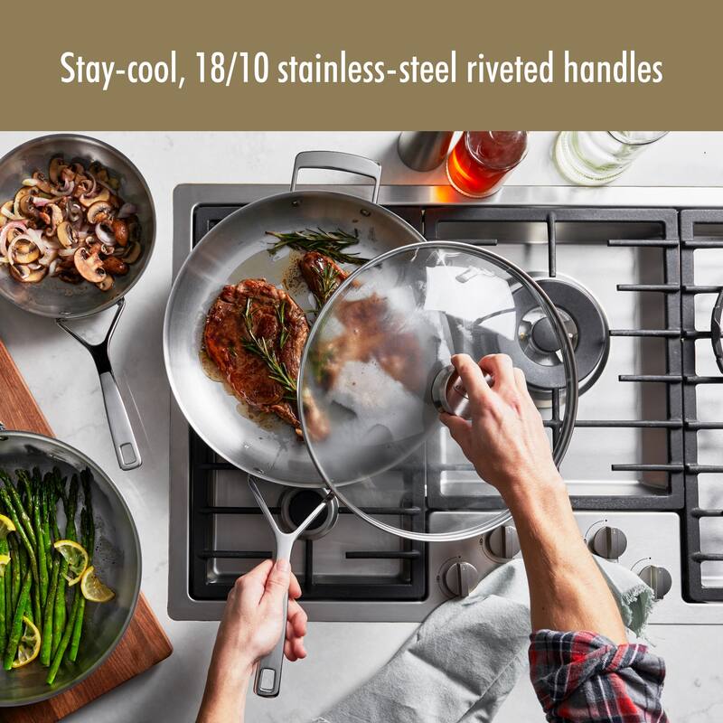 Demeyere Essential 5-ply 12.5-inch Stainless Steel Fry Pan with Lid