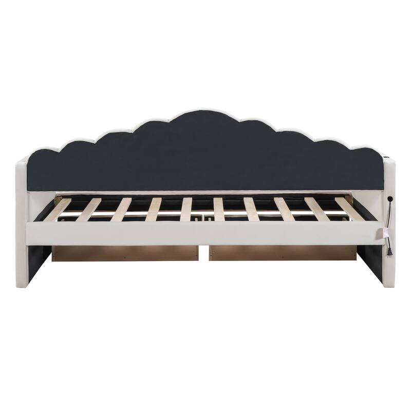 Upholstered Daybed with 2 Drawers,Velvet Sofabed w/USB Charging Ports
