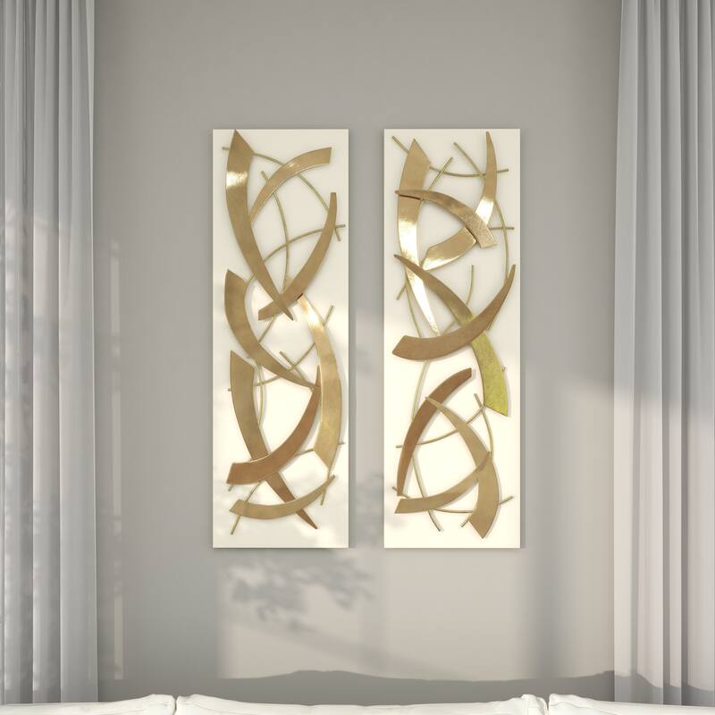 Gold Metal Dimensional Abstract Wall Decor with Black or White Wood Backing (Set of 2)