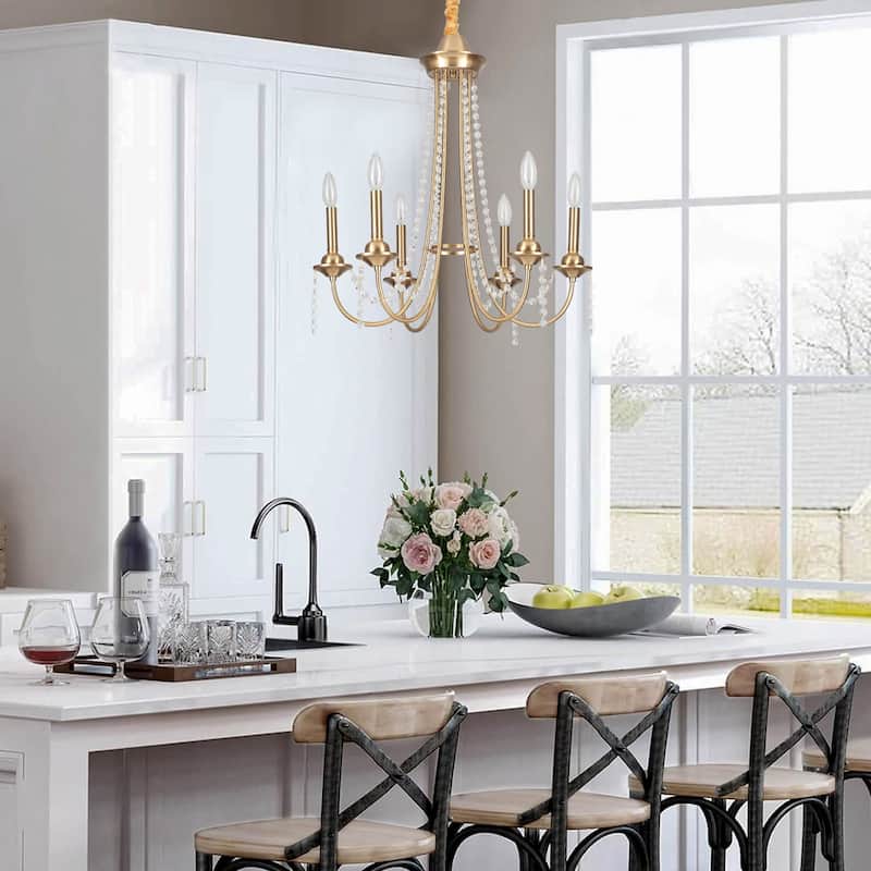 6-Light Vintage Small Candlestick Chandelier, Farmhouse Crystal Chandelier for Dining Room Living Room Bedroom Kitchen