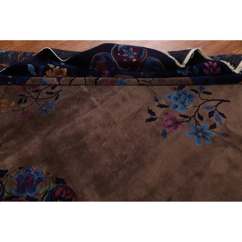 Vegetable Dye Art Deco Oriental Area Rug Hand-knotted Wool Carpet - 12'0" x 14'8"
