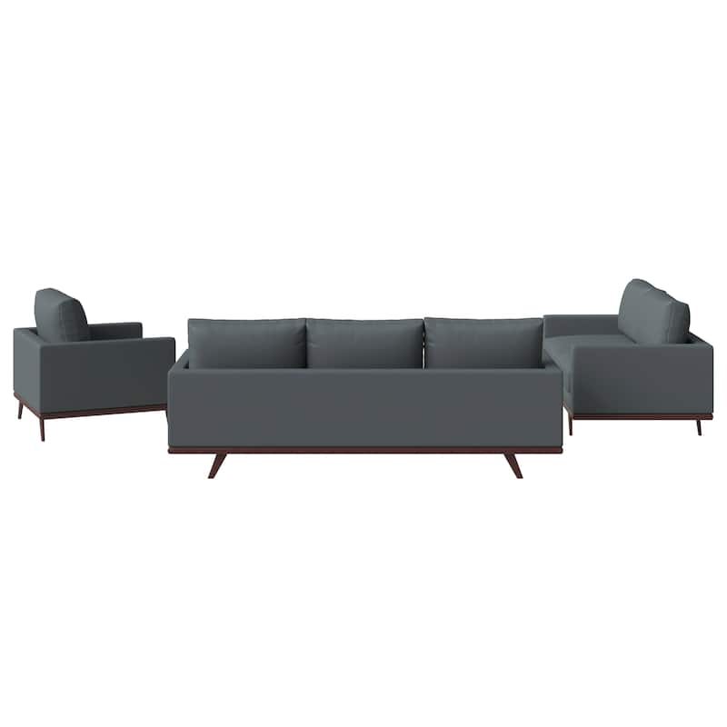 3-Piece Sofa Set Upholstered in Leather with Birch Wood Base Chester Collection