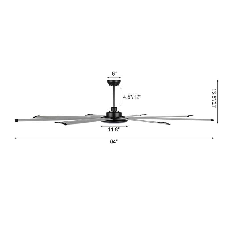 WINGBO 64" and 72" and 80" and 96" Indoor Ceiling Fan with LED Light and Remote
