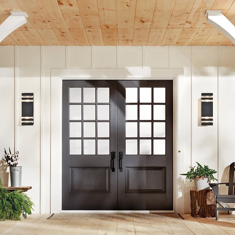 2-Light Mid-Century Modern Black Linear Square Waterproof IP54 Outdoor Lantern Wall Sconces
