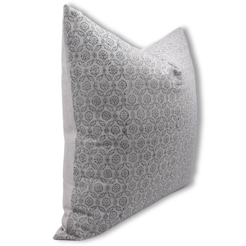 Fabdivine Polka Dots Grey Pure Linen Cushion Cover Soft, 12x20 Inches Handmade Block Print Bedroom or Farmhouse Décor, Shivri