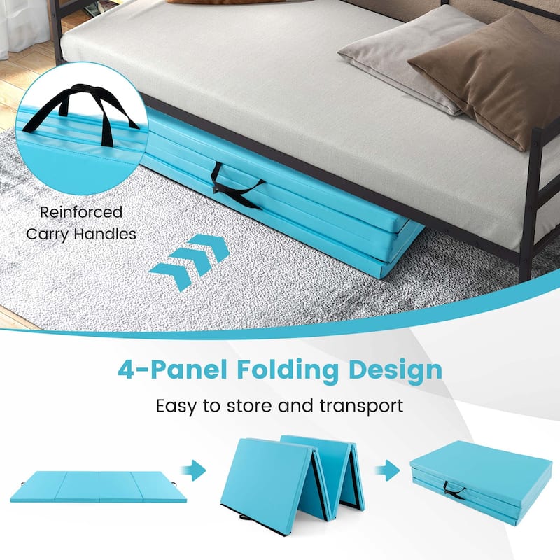 4-Panel Folding Exercise Mat with Carrying Handles for Gym Yoga