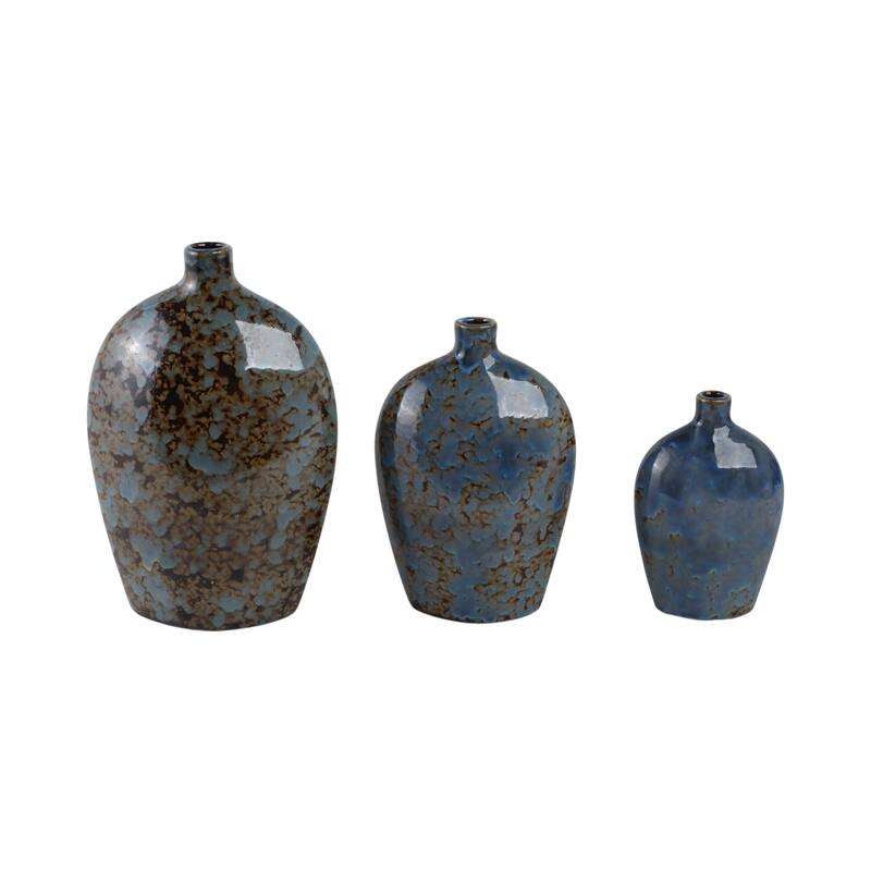 Stoneware Decorative Vases Modern Accent (Set of 3) - 10/8/6" Blue