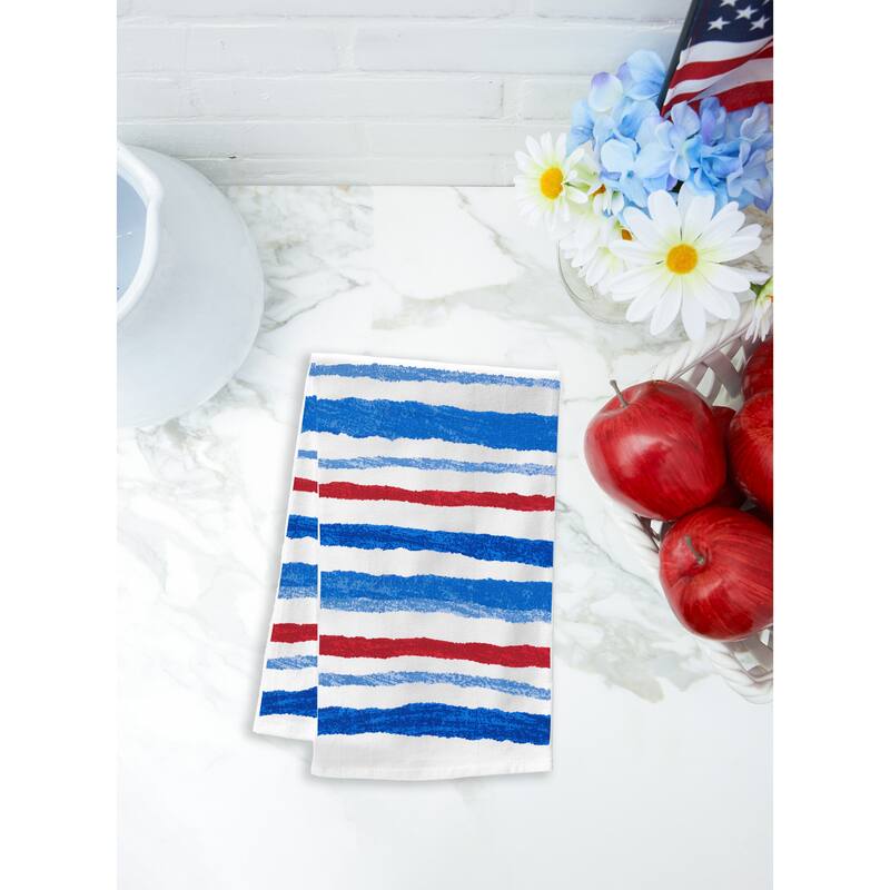 Patriotic Stripe 100% Cotton Kitchen Dishtowels Set of 2 - 4th of July
