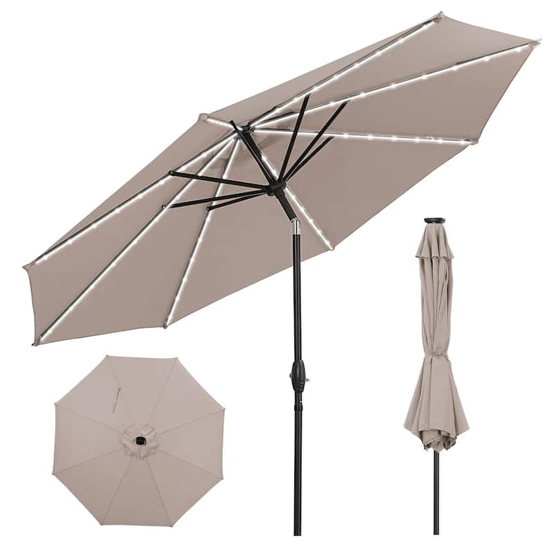 Autlaycil 10 ft Solar Patio Umbrellas with LED lights for Market Outdoor Pool, Steel Tilt Crank