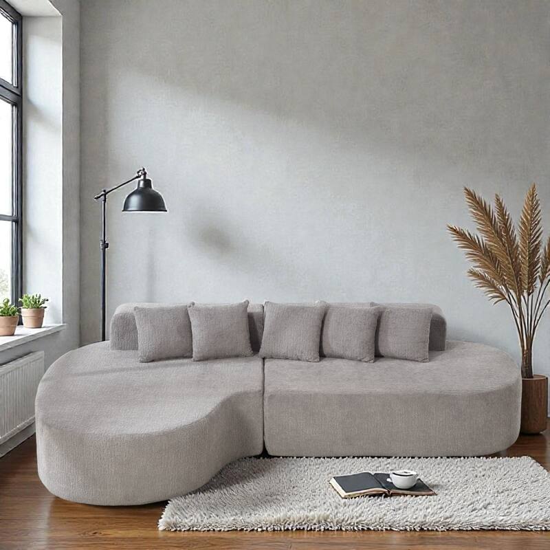 112.2" L-Shaped Boneless Sectional Sofa with Chaise, Chenille Upholstery, Memory Foam, No Assembly - Light Grey